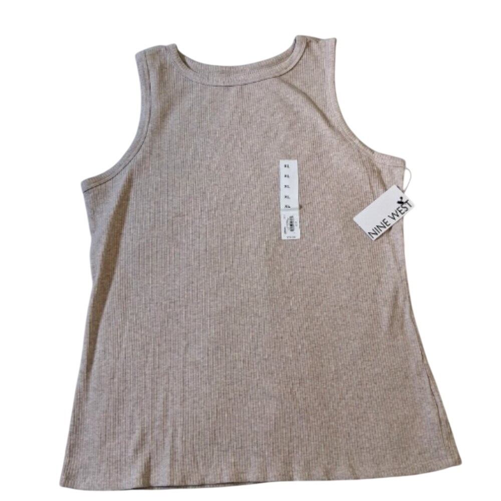 Nine West Essentials XL Women's Ribbed Beige Stretch Tank Top classy NWT A9